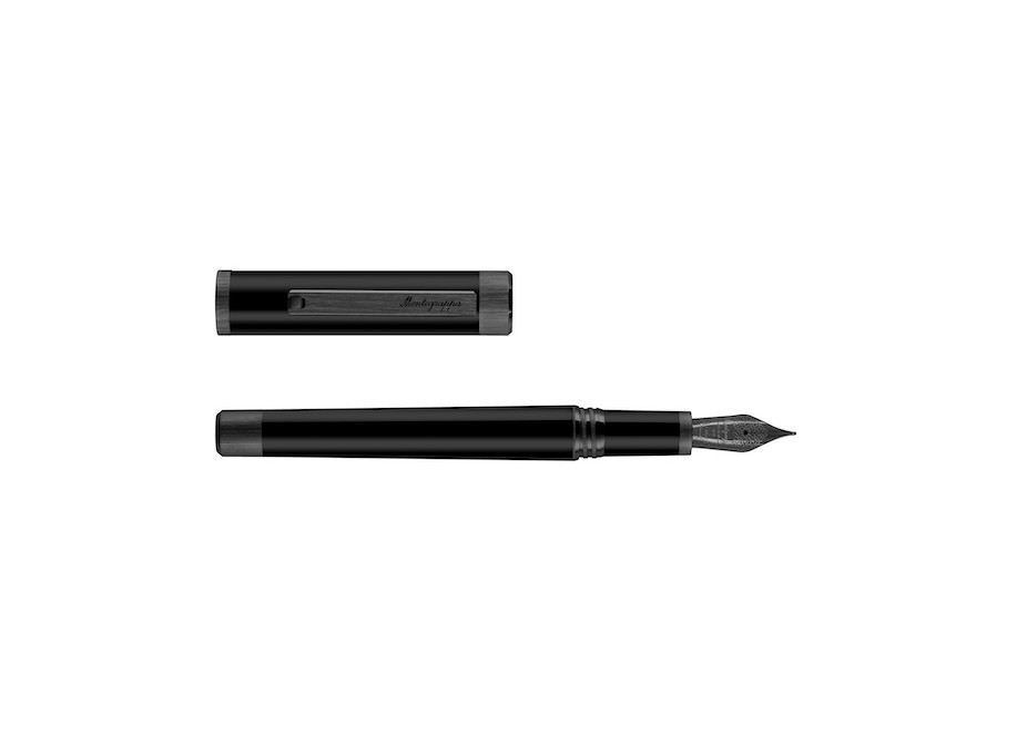 Montegrappa Zero Ultra Black IP, Plumín Acero Inoxidable Estilográfica