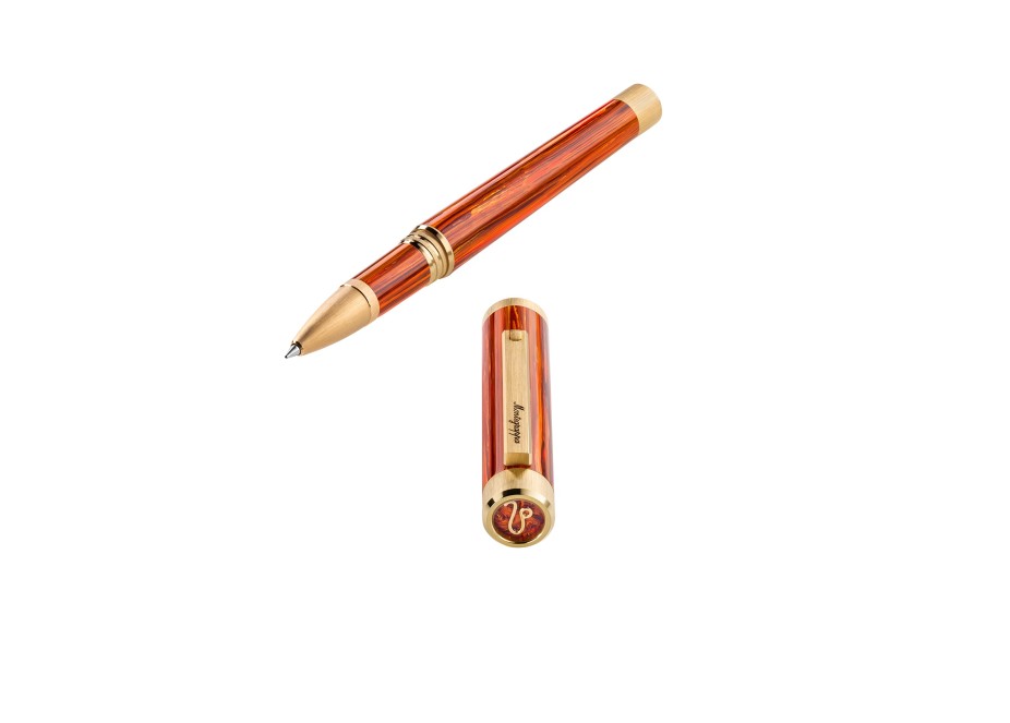Zero Zodiac Leo, Yellow Gold IP 14k Steel, Rollerball Pen