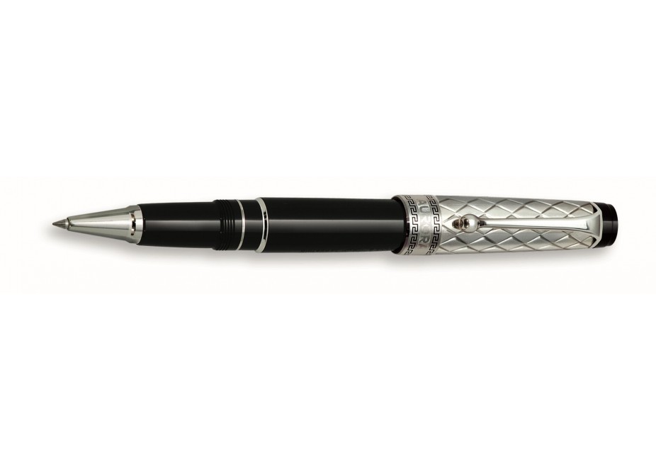 Aurora Optima Riflessi Sterling Silver & Black Rollerball pen