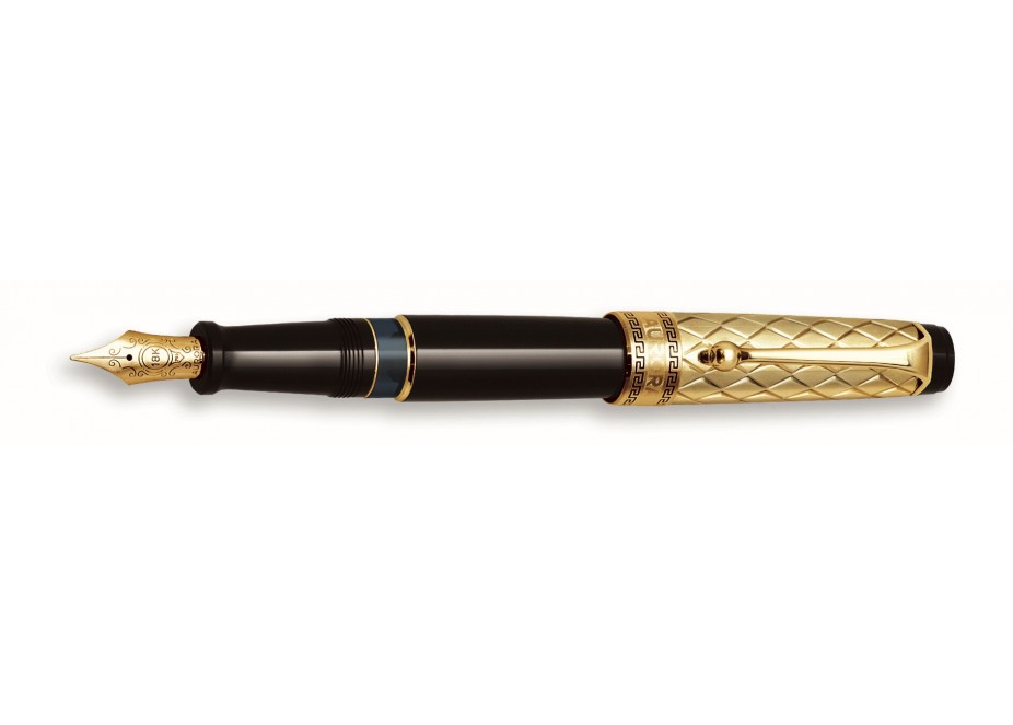 Aurora Optima Riflessi Gold Cap & Resin Black Barrel Fountain pen