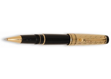 Aurora Optima Riflessi Gold Cap & Resin Black Barrel Rollerball Pen