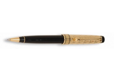 Aurora Optima Riflessi Gold Cap & Resin Black Barrel Ballpoint Pen